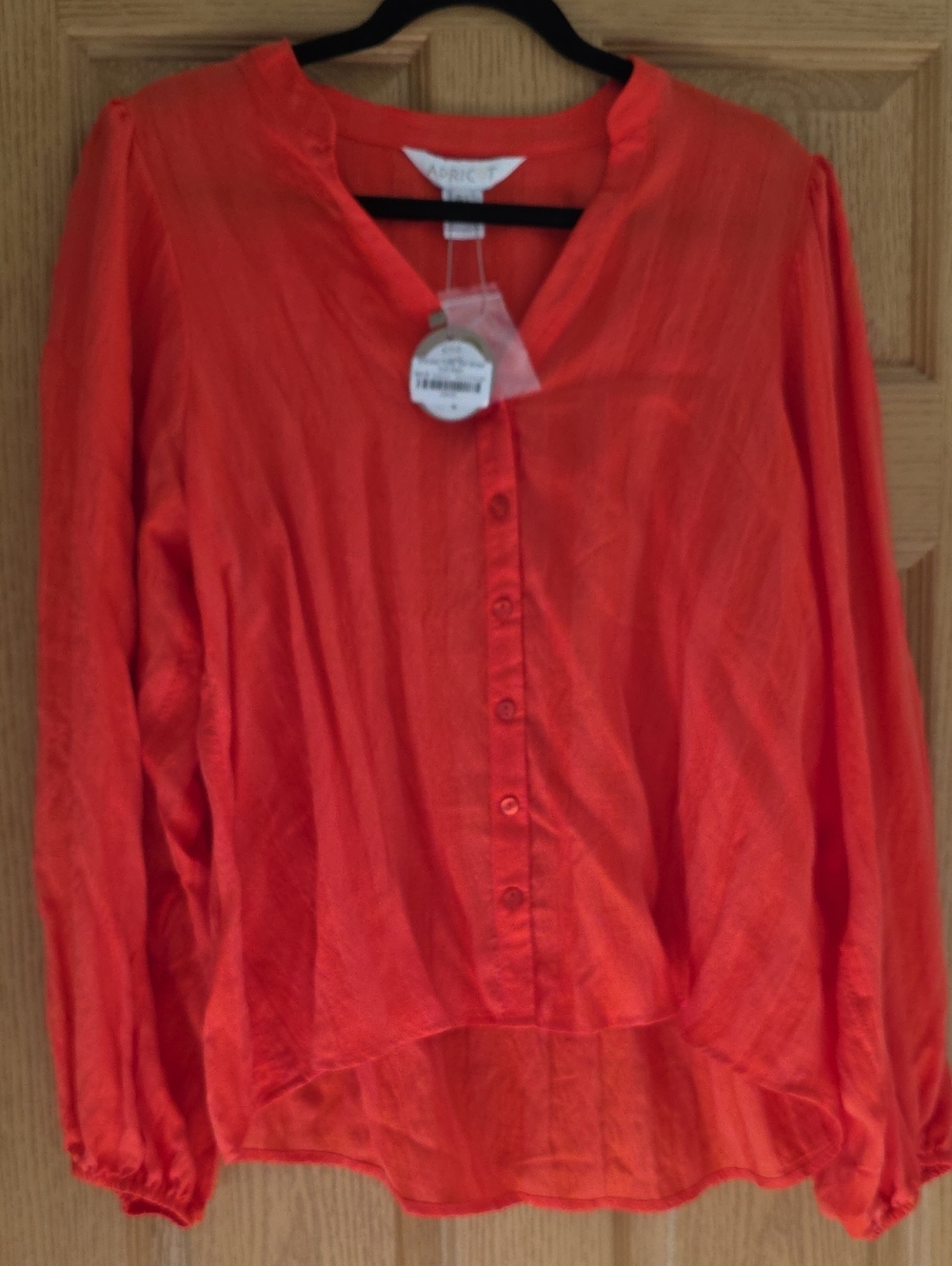 APRICOT Bright Orange Semi-Sheer Button-Front Blouse